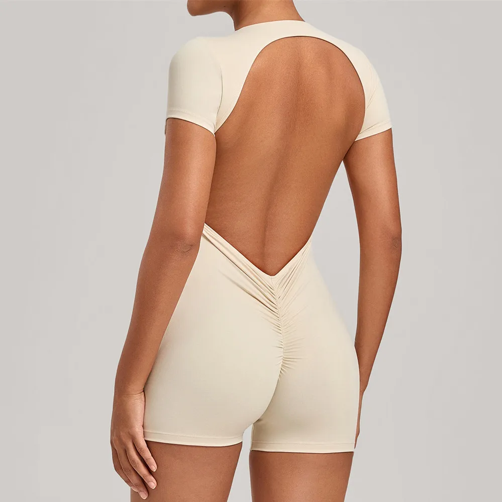 Pad Jumpsuits Sports Yoga Set Women Fitness Beauty Back Hip-Lifting Short-Sleeved One-Piece Workout Clothes Gym Bodysuits XP86