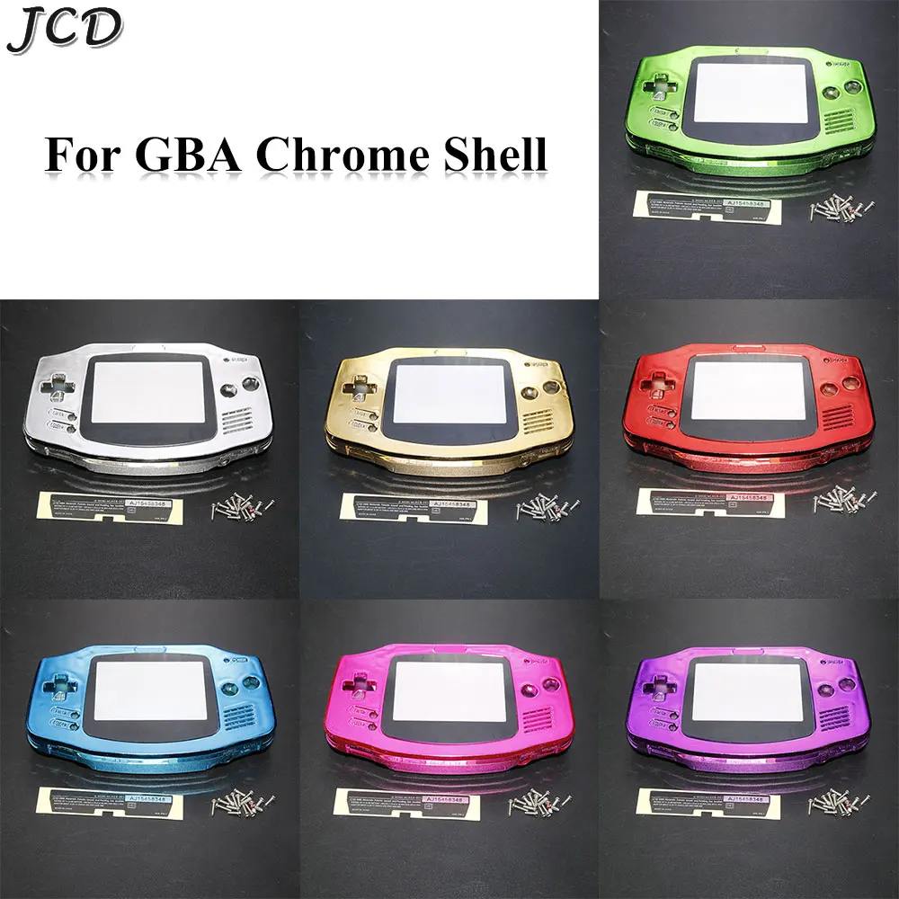 JCD For Gameboy Advance GBA Chrome Housing Shell Hard Case With Screen & Screws & Label Stickers Buttons Replacement Parts