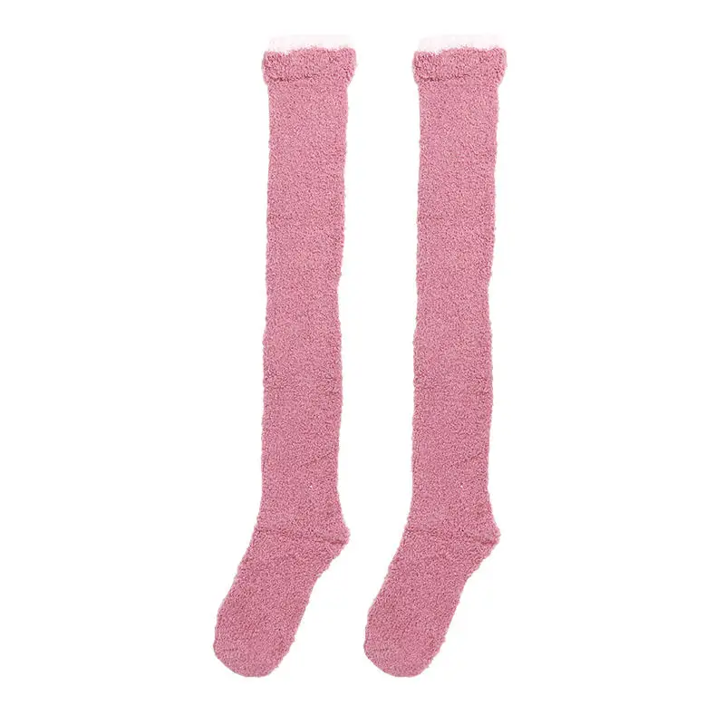 

Winter Warm Coral Fleece Over-knee High Socks For Women Plush Home Sleep Floor Long Socking Solid Soft Thigh High Floor Sock