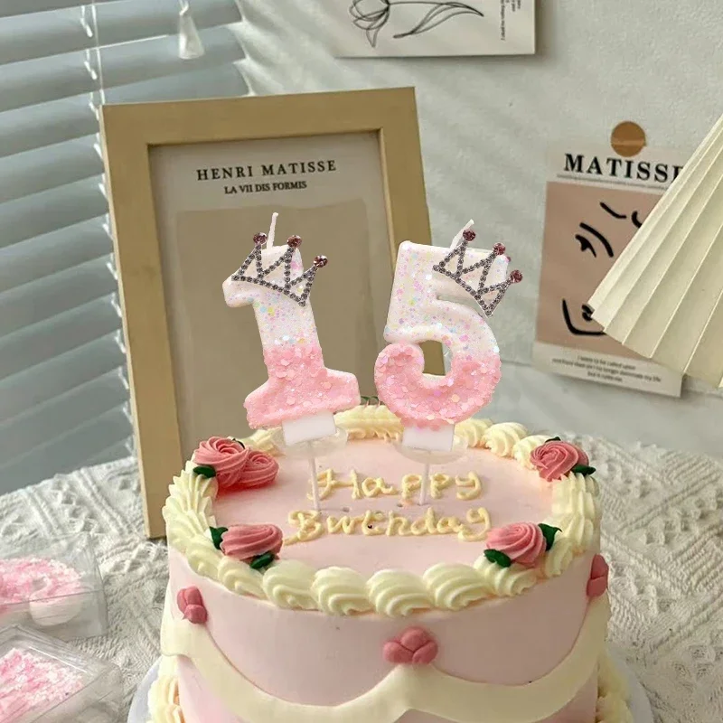 0-9 Crown Birthday Candles Pink Number Candle Cute Digital Candles Birthday Party Candle Top of Cake Crown свечи для торта
