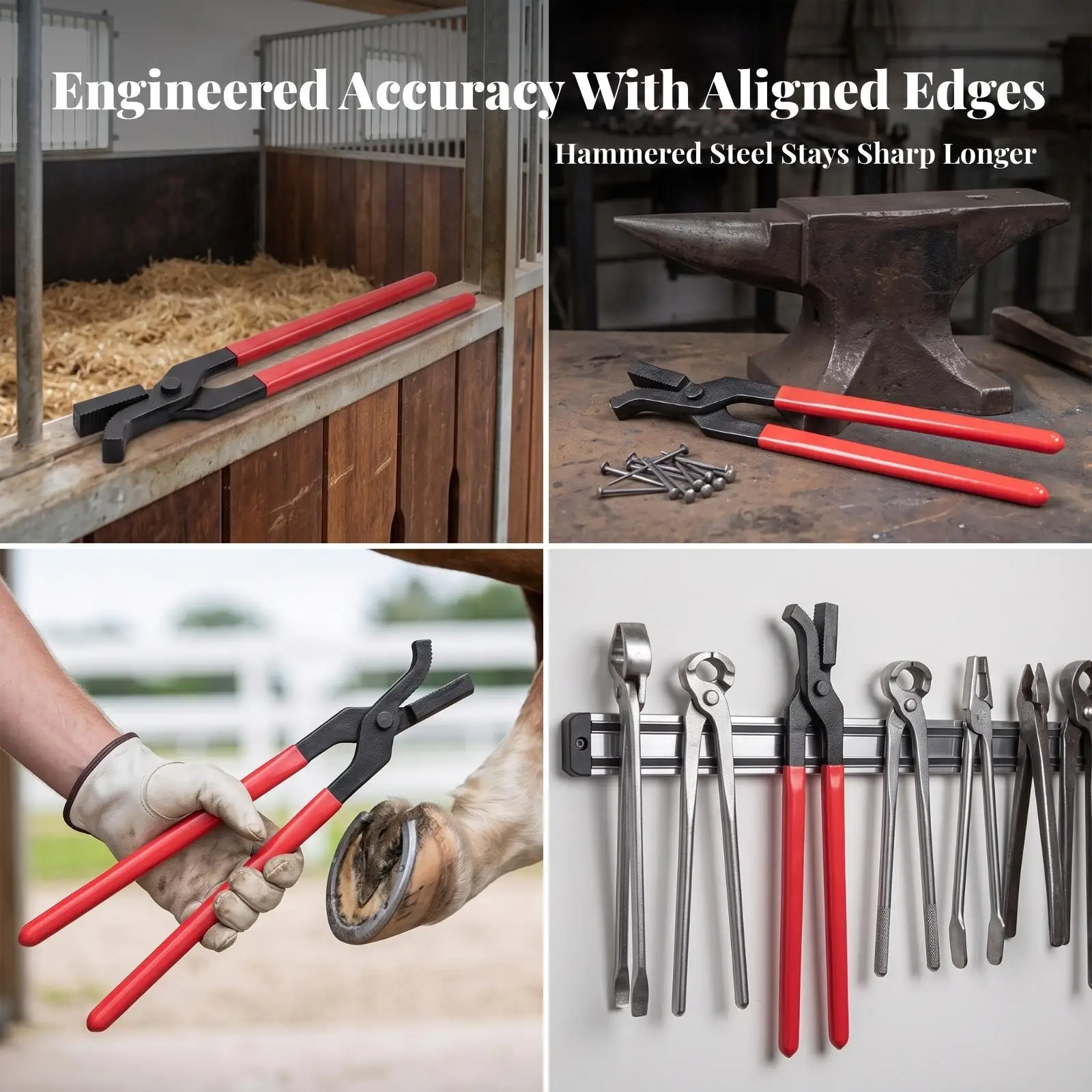 Horse Shoeing Nail Pliers Heavy Duty Steel Tool for Clean Flat Clinches on Hooves with Serrated Grip Face
