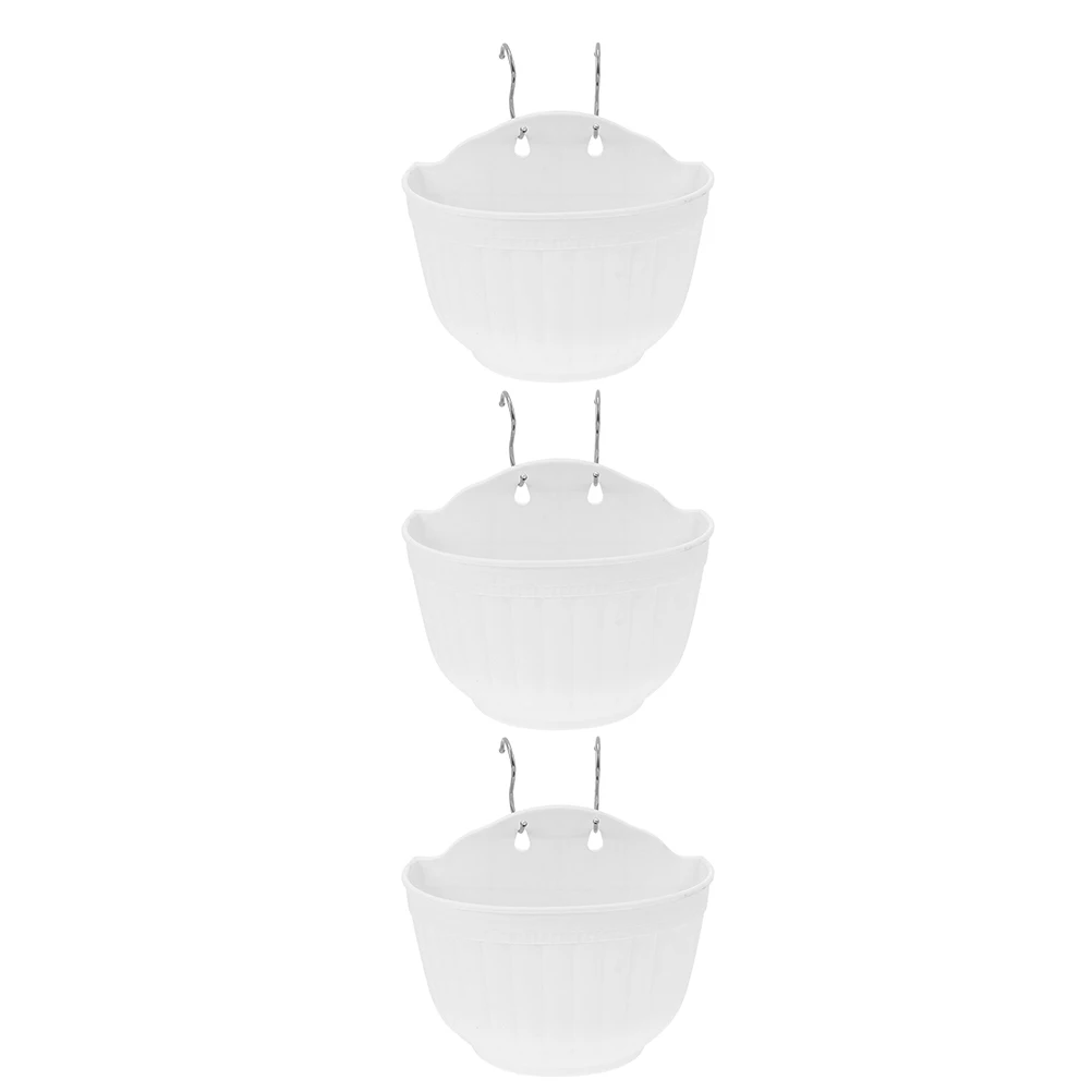 

3 Sets Large White Hanging Flower Pots Durable Plastic Planters Balcony Office Patios Garden Decor Planter Set
