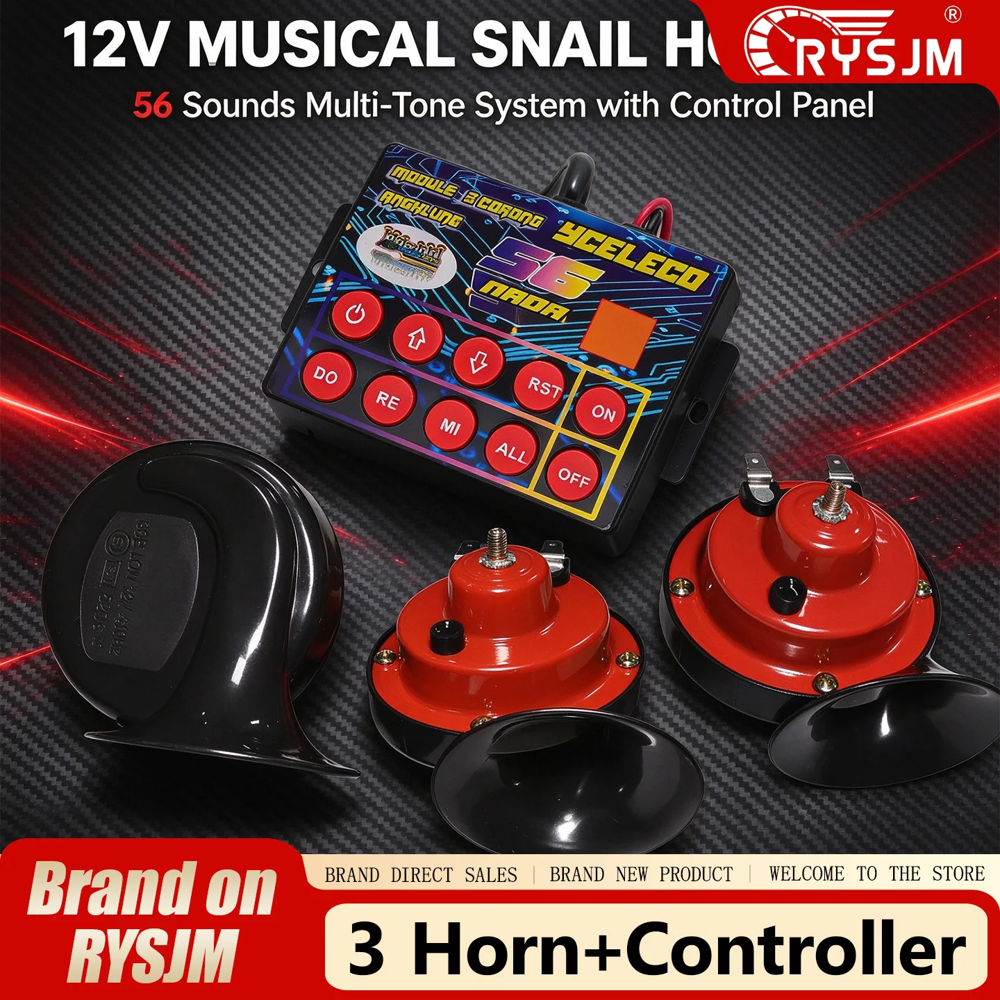 56 Melodies Horn Controller + 12V Horn 3 PCS Set Loudspeaker for Motorcycle Car Outdoor Unit Easy Installation Music Controller