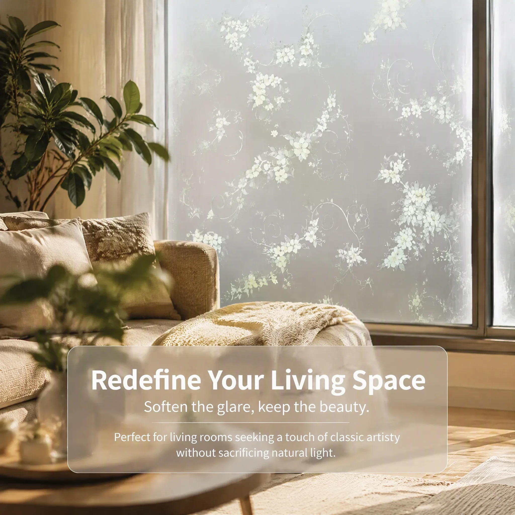 Floral Bird Vine Self‑Adhesive Window Film Frosted Privacy Glass Sticker Anti‑Peeping UV Block Removable Window Decal