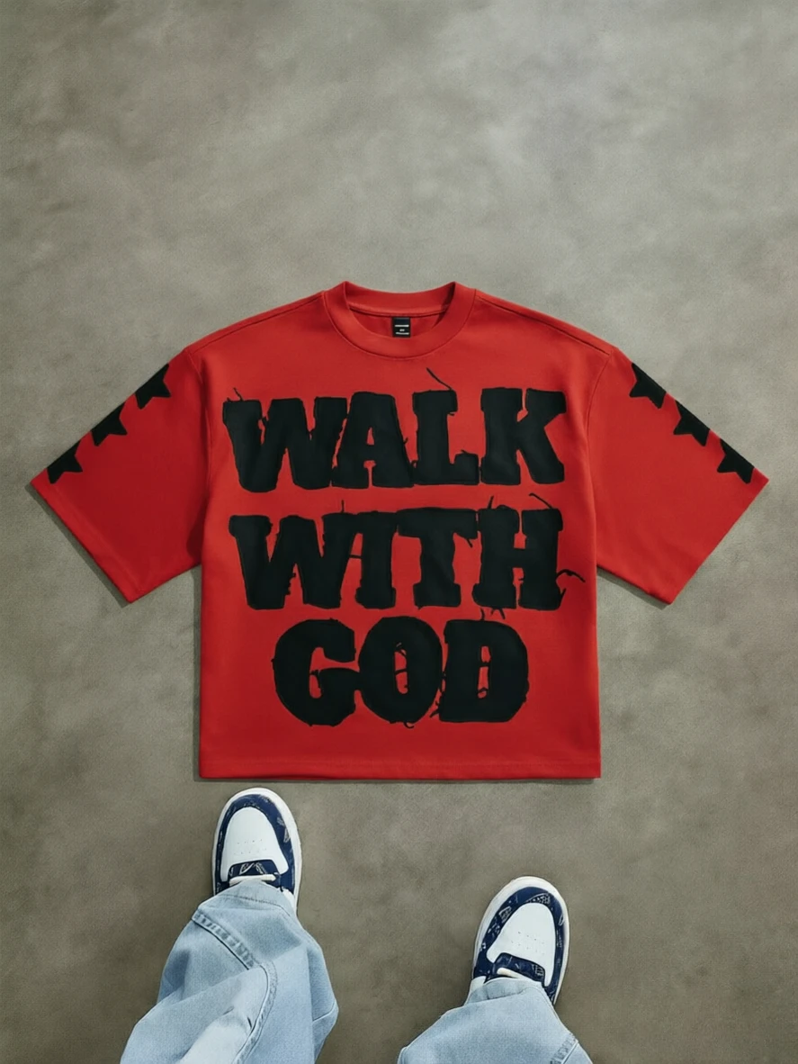 Walk with God Faith Quote Oversized T Shirt Men Women Christian Religious Graphic Short Sleeve Crew Neck Streetwear Tops 2026