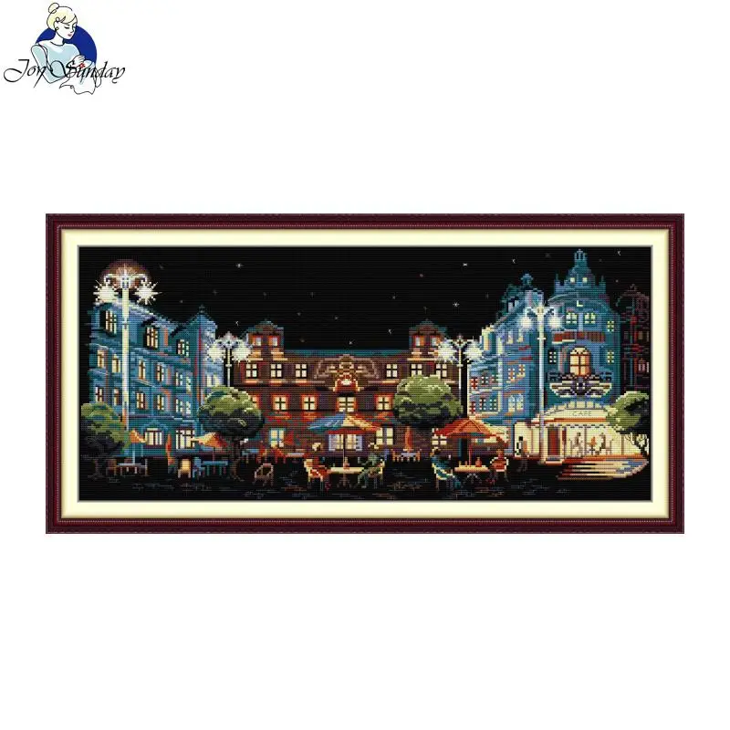 

Cross Stitch Kit Joy Sunday Coffee Night Pattern Printed Counted Fabric Aida 16/14/11CT DIY Embroidery Kit Home Decor