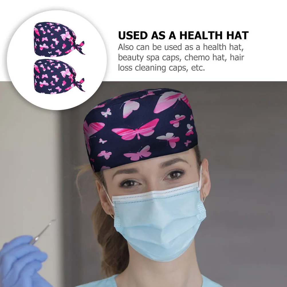 

2 Pcs Surgical Cap Work Nurse Caps for Women Working Butterflies Cotton Hat Headwear