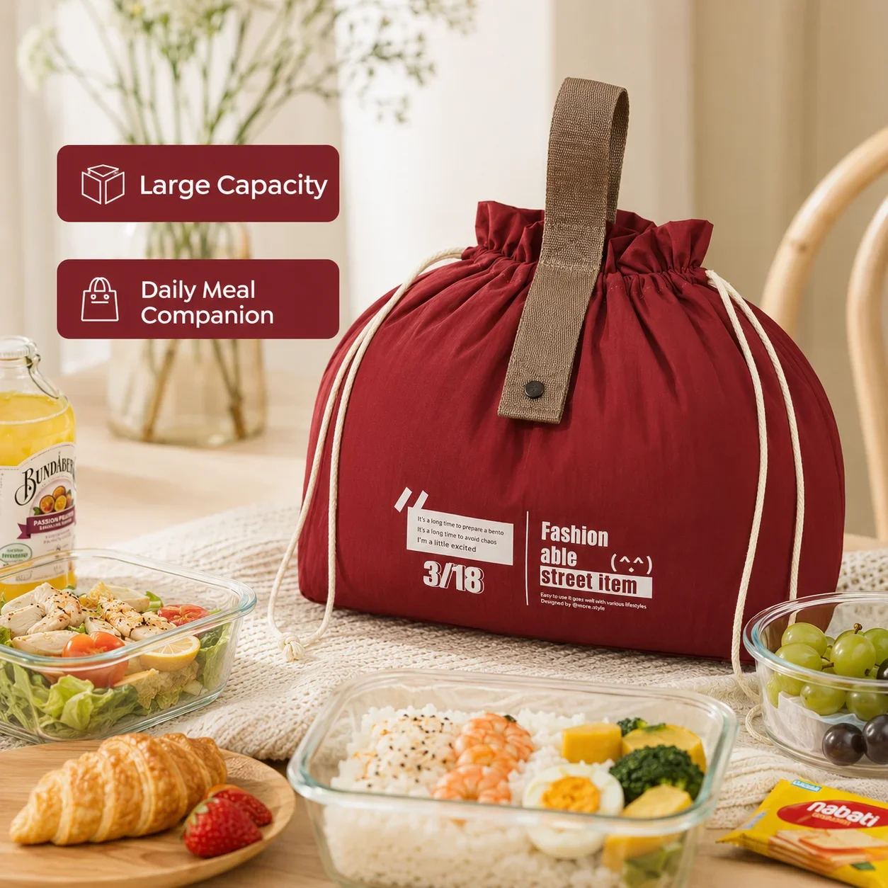 Kawaii 3D Animal Lunch Tote, Heat-Insulated Foil Lining with Sturdy Handle for Daily Use and Picnics