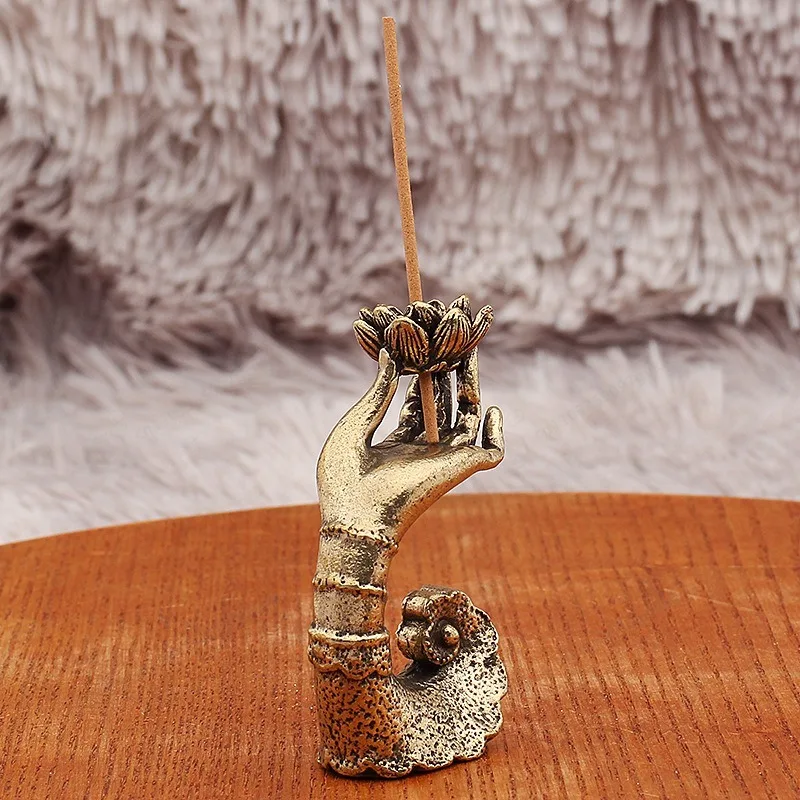Antique Play Brass Lotus Leaf Lotus Backflow Incense Ornament Desktop Bergamot Lotus Flower Guanyin Bergamot Incense Burner