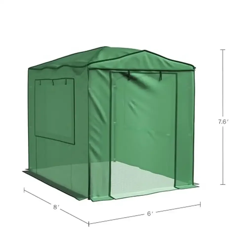 Portable Walk-In Greenhouse 8ft x 6ft Roll-Up Zippered Doors & Mesh Windows Pop-Up Garden Shelter Durable Steel Frame Easy Setup