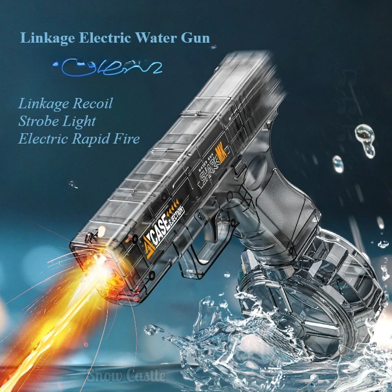 Pistola de agua eléctrica de fuego rápido con luces LED, acción de retroceso, verano al aire libre, playa, piscina, juego de agua, juguete de tiro, pistola de juguete para regalo para niños