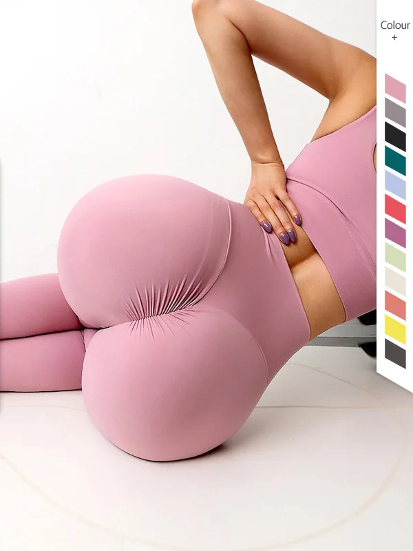 Damskie spodnie do jogi w kolorze nude, z wysokim stanem, długie spodnie, sportowe, codzienne, z wysokim stanem, spodnie typu rurki.