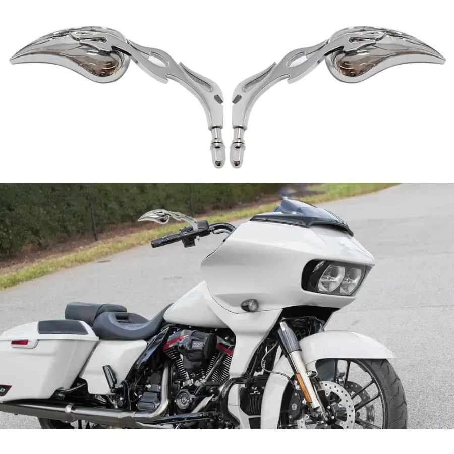 

Teardrop Flame Chrome Motorcycle Mirrors for Sportster XL 883 1200 48 72 Softail Street Dyna Bob Street Glide Road King Night T