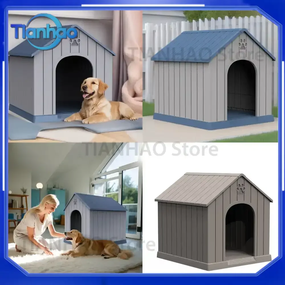 Large Outdoor Dog House for Medium to Large Dogs Waterproof UV Resistant Plastic Pet Kennel Dog Crate