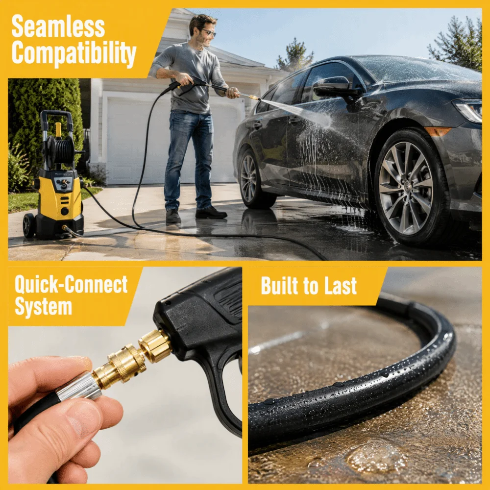 5800 PSI Pressure Washer Hose Rubber Material Quick Connect Power Washer Hose 15M 49FT High Pressure Hose Outdoor Cleaning
