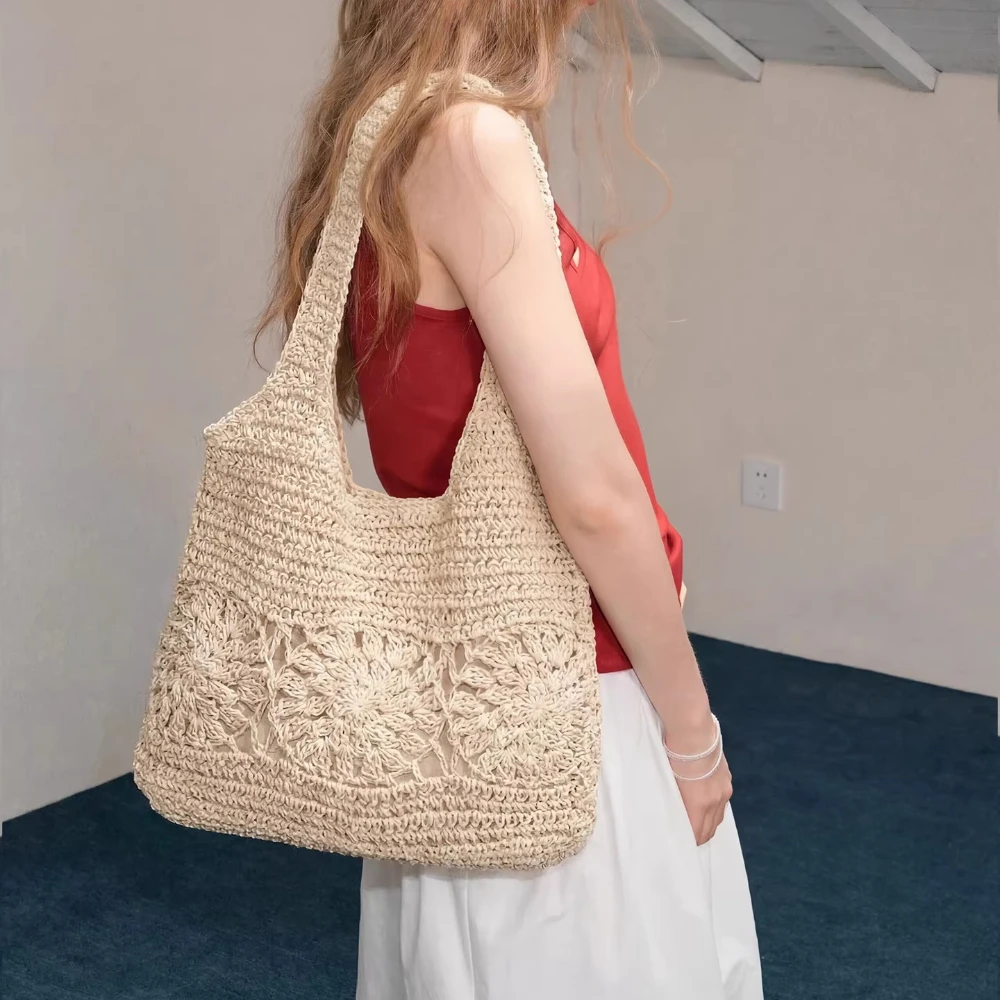 

Соломенные сумки-хобо для женщин: винтажные наплечные сумки, дизайнерские плетеные пляжные сумки для отпуска, работы, повседневного использования, лета