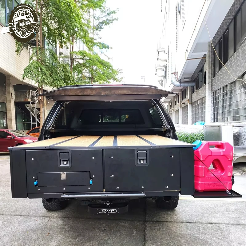 

OEM Custom Pickup Rear Cargo Drawer Aluminum Truck Tool Box Heavy Duty Sliding Tray Lockable Storage System Rear Bucket Cover