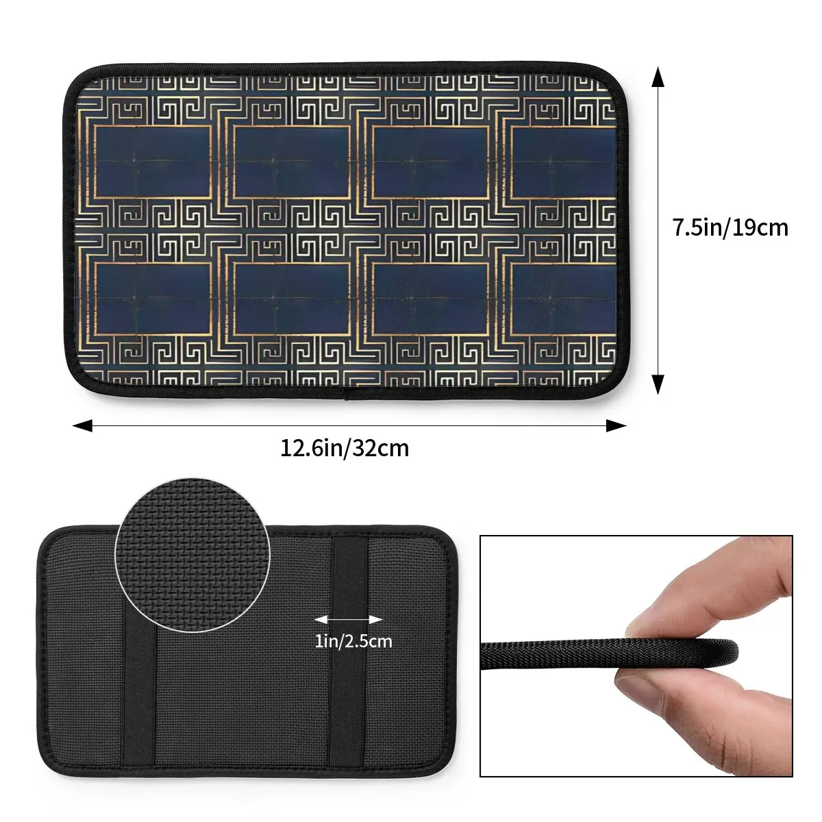 Car Armrest Cover Mat Luxury Plaid Greek Key Waterproof Center Console Cover Pad Armrest Pad Auto Styling Interior Accessories