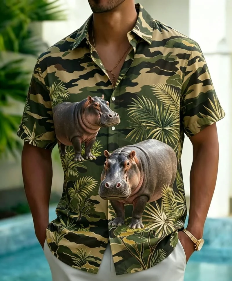 Men's Wild Jungle Animal Print  Shirt, Bold Safari Style for Summer Holiday, Daily Outings, Beach Trips & Streetwear