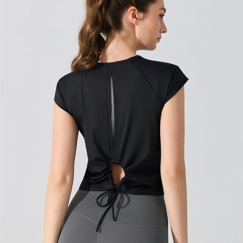 Женский спортивный топ, красивая футболка с короткими рукавами на спине, дышащая полая защита от солнца UPF50, спортивная одежда для бега, фитнеса, йоги