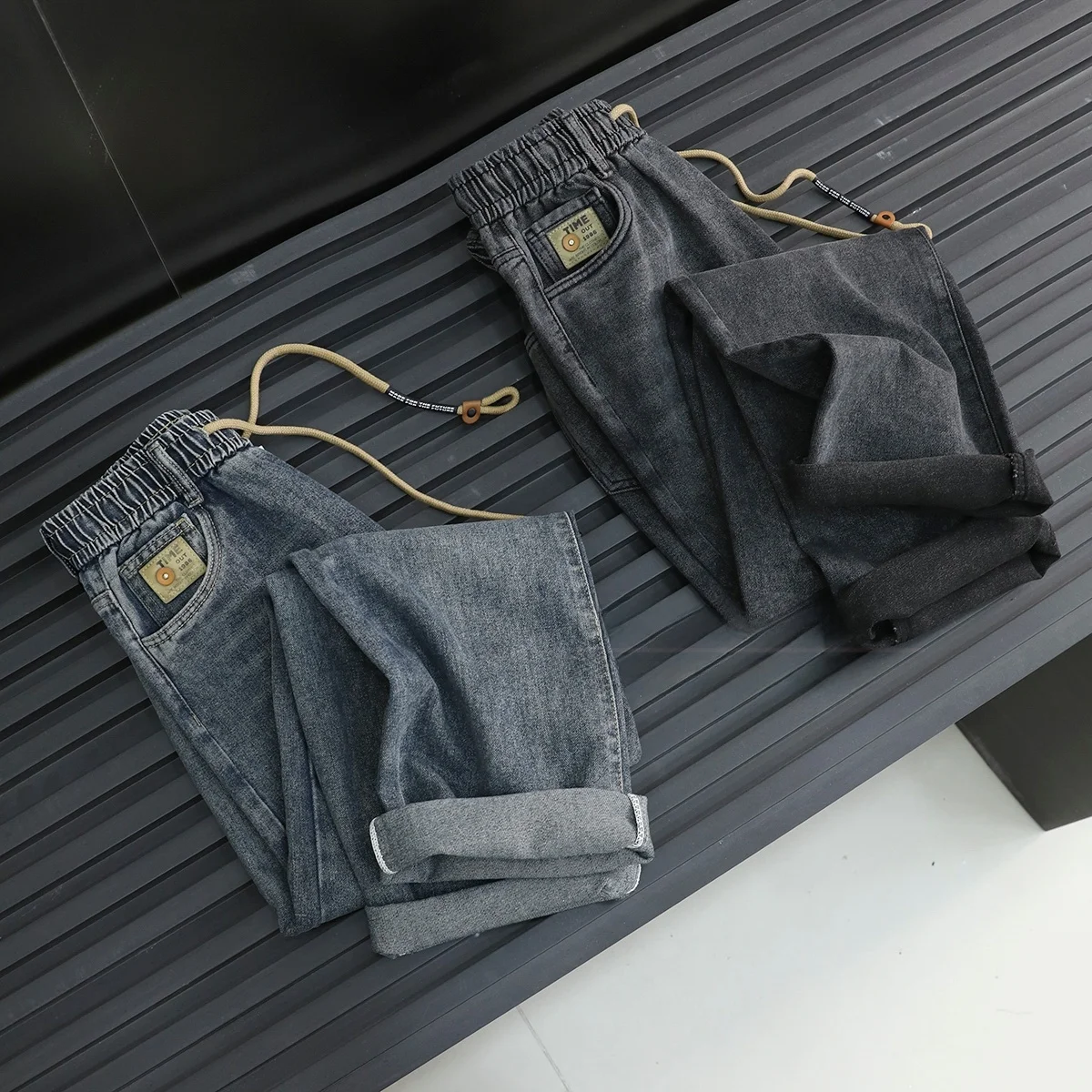 

Retro Waed Wide Leg Jeans Men's Faion Straight Cut Denim Pants Line Quali Cotton Blend Casual Autumn