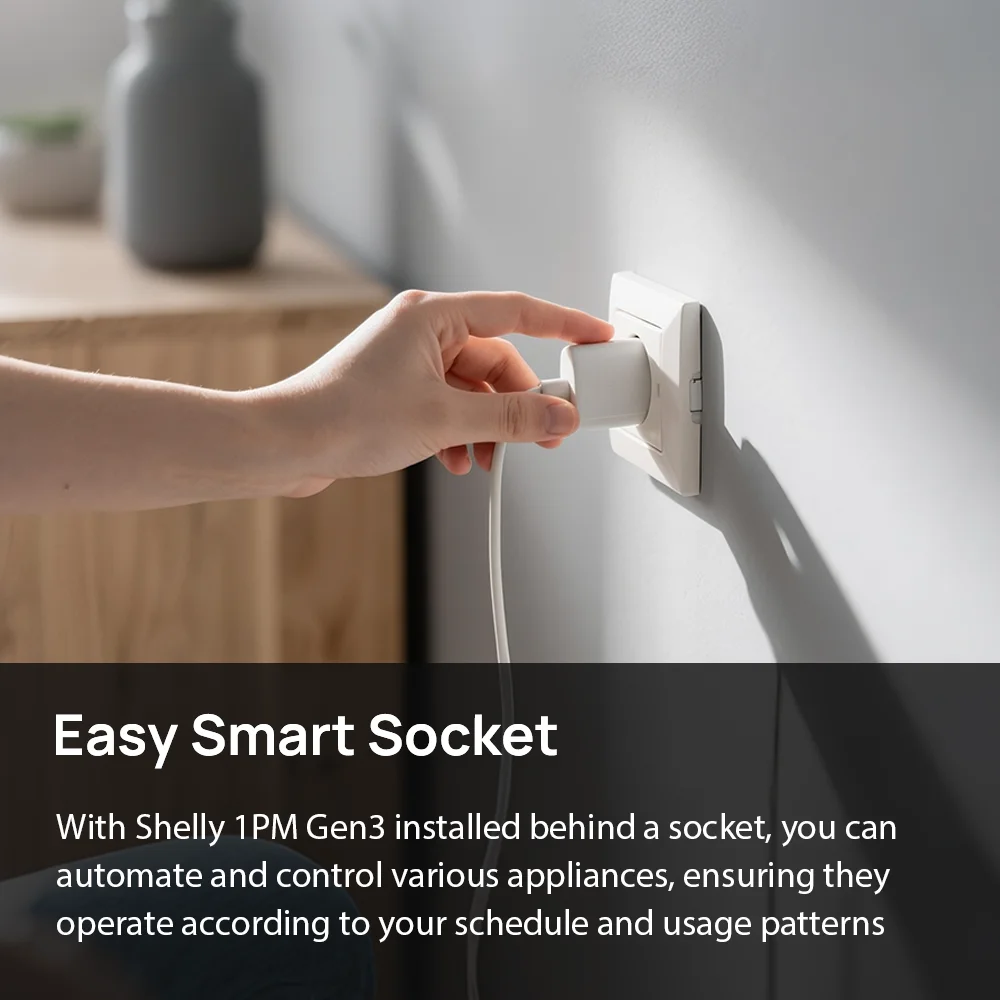 Shelly 1PM Gen3 Wi-Fi Smart Switch With Power Metering 1 Channel 16A free cloud data storage analysis energy usage optimization