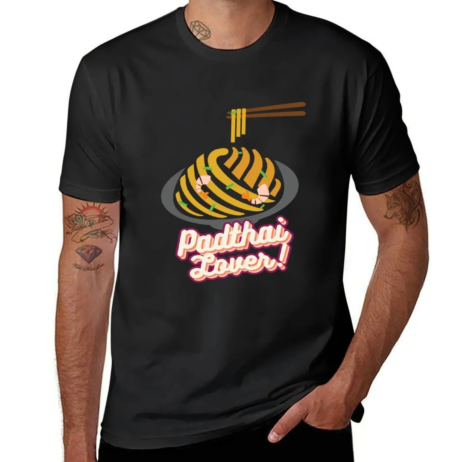 Fried noodle thai style (Pad Thai) is a famous dish of Thailand. T-Shirt sports fans tops blacks summer top men clothes