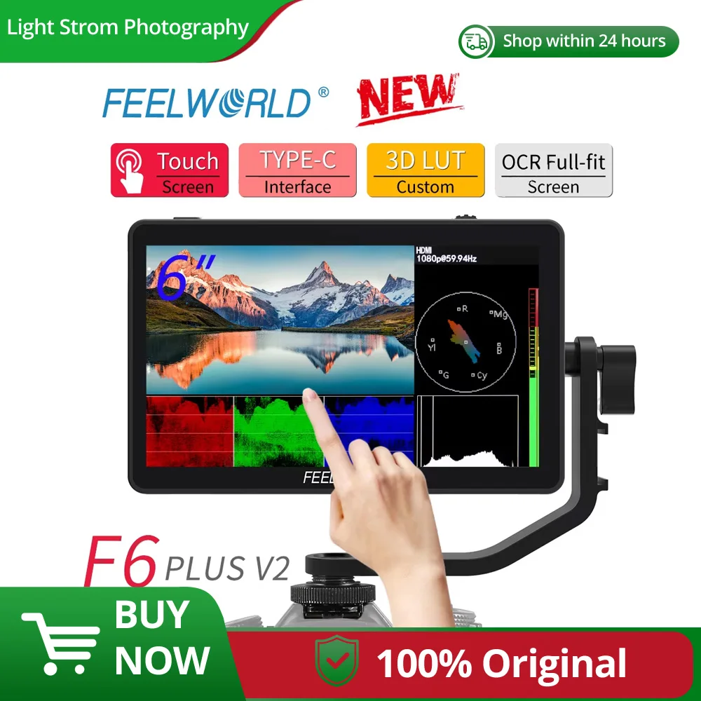 FEELWORLD F6 PLUS V2 6-дюймовая камера DSLR Полевой монитор 3D LUT Сенсорный экран IPS FHD 1920x1080 Поддержка видеофокуса 4K HDMI