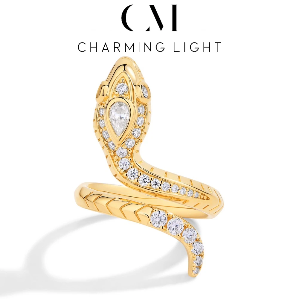 

CHARMING Customized Moissanite Diamond Rings Snake Shape S925 Sliver Yellow Gold Plated For Men Women Fine Jewelry Party Gifts