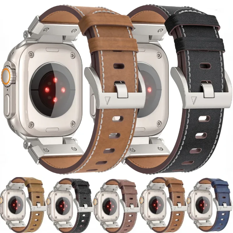 

Ремешок из натуральной кожи для Apple Watch Ultra3/2 49 мм 11 10 9 8 7 46 мм 45 мм Mecha Business Браслет iWatch 6 5 4 SE 44 мм 42 мм ремешок