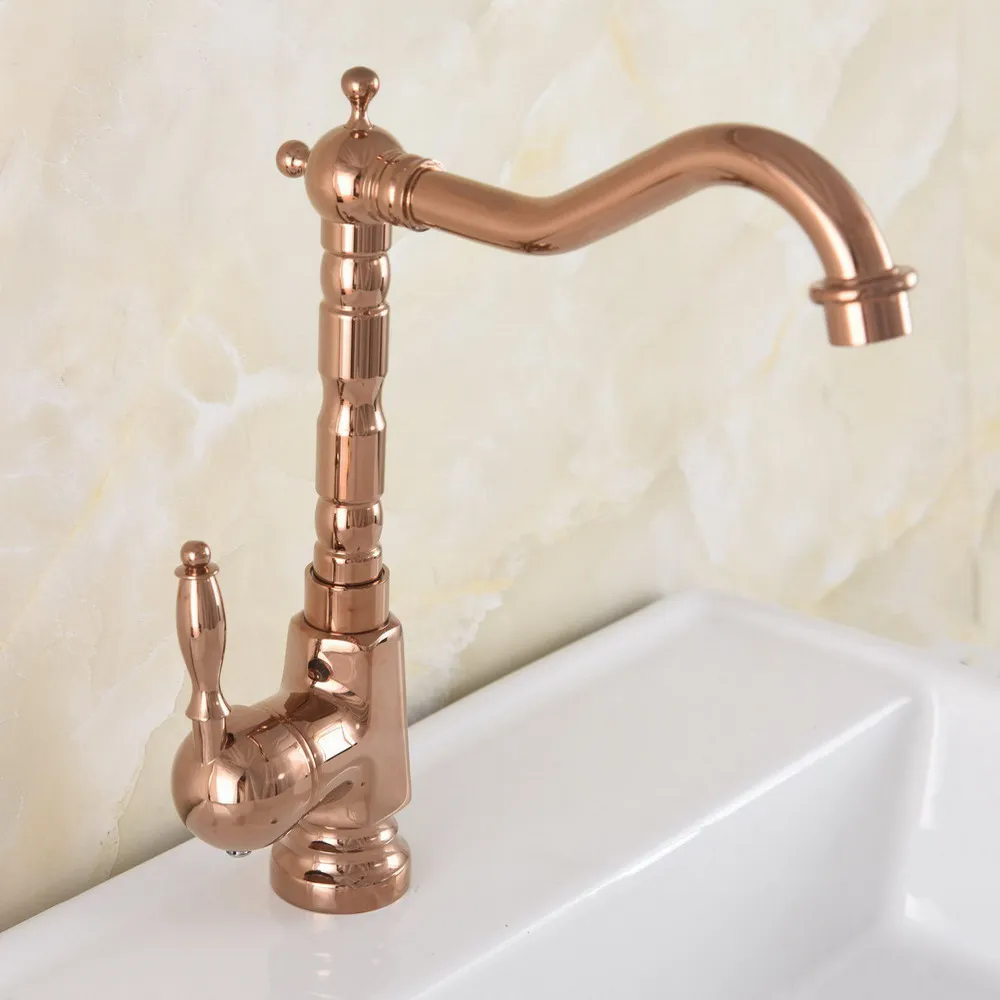 Rose Gold Copper Brass Single Handle One Hole Bathroom Kitchen Basin Sink Faucet Mixer Tap Swivel Spout Deck Mounted mnf707