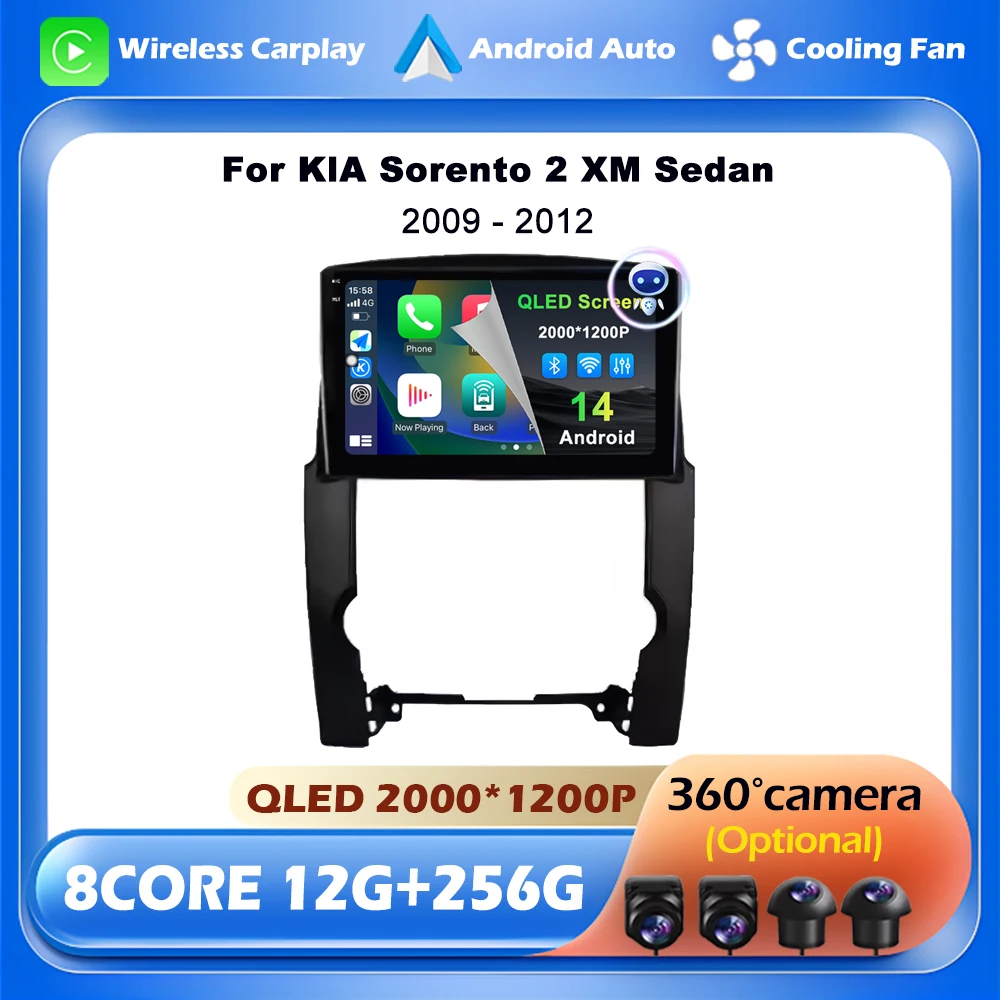 Wireless CarPlay Android 14 For KlA Sorento 2 XM Sedan 2009 - 2012 Car Radio Stereo Multimedia Video 4G WIFI GPS Navigation DSP