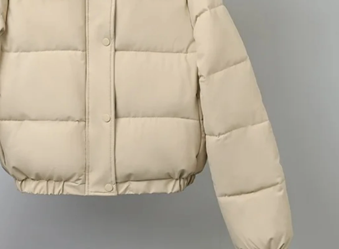 معطف شتوي من القطن بياقة كبيرة للنساء على الطراز الكوري مع قلنسوة وسميكة ودافئة وقصيرة مبطنة ملابس فضفاضة مبطنة #3