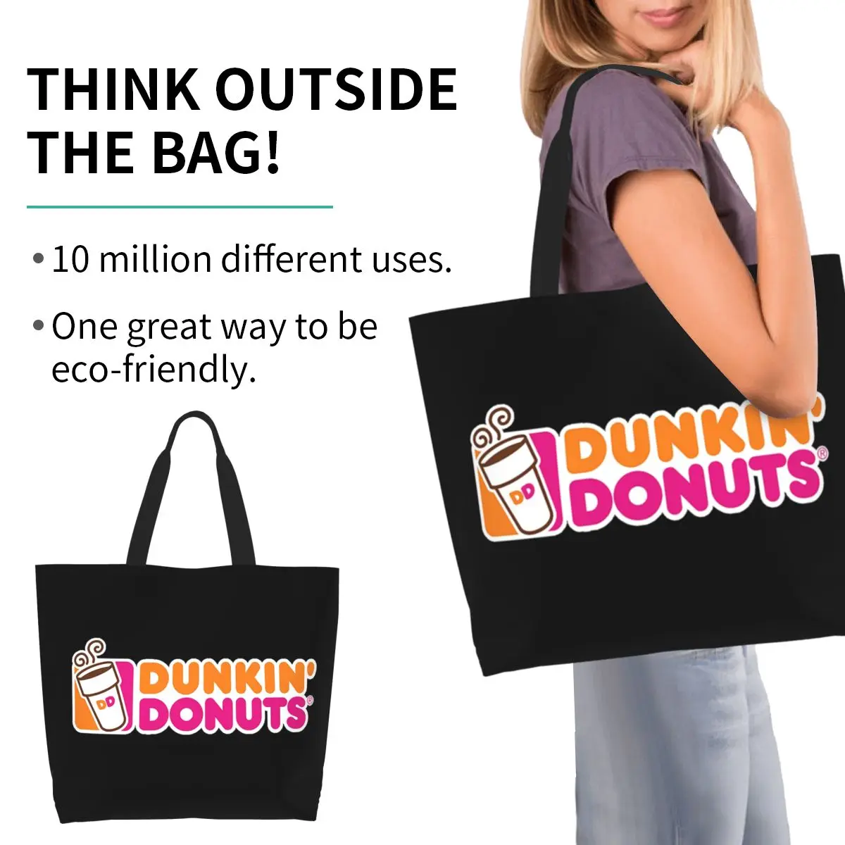 Dunkin Donuts Shopping Tote Bag Canvas Large Capacity Shoulder Bags Shopper Grocery Handbag for Women