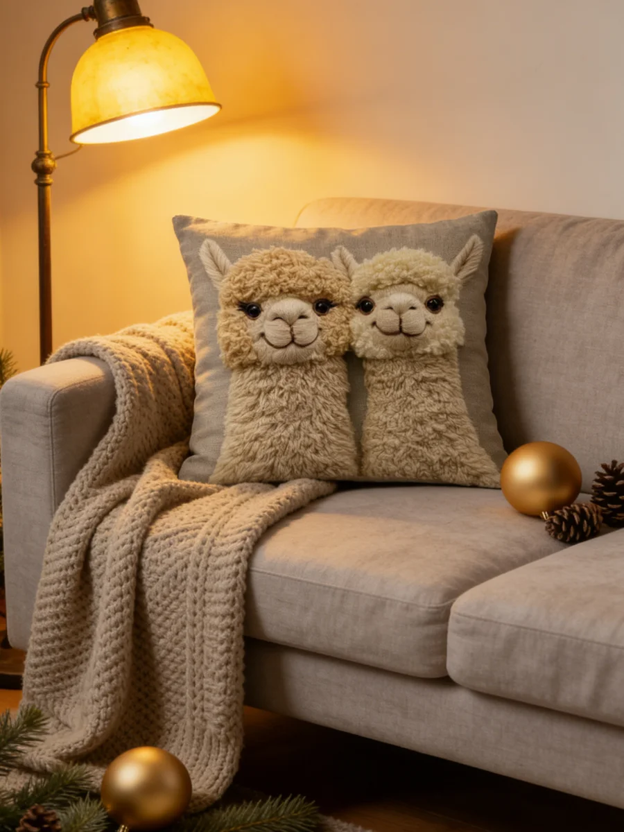 Cute Alpaca Throw Blanket Soft and Skin-Friendly Zipper Sofa Cushion Cover Car Headrest Decorative Pad Cover