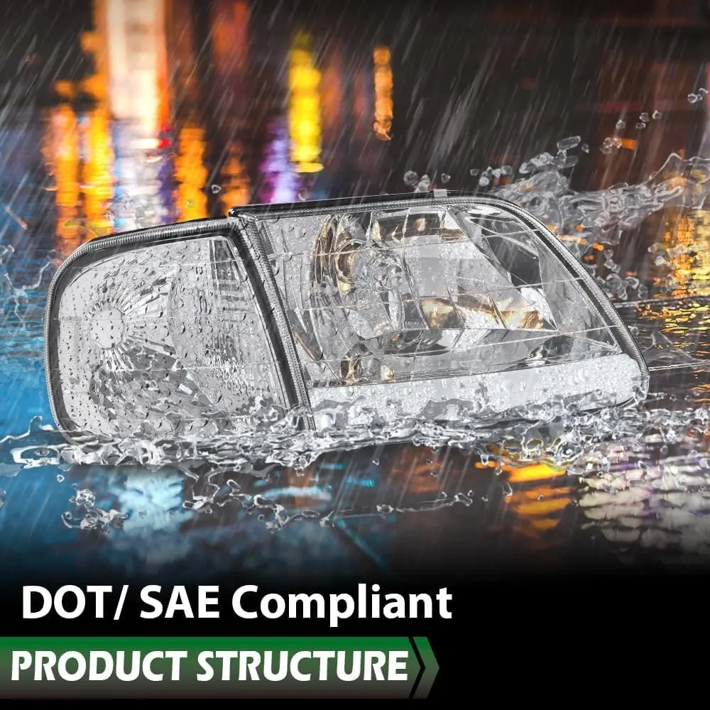مجموعة مصابيح أمامية وإضاءة ركن السيارة الأمامية طراز LED متوافقة مع 1997-2002 Ford Expedition/1998-2004 Ford F150/1997-1999 F25