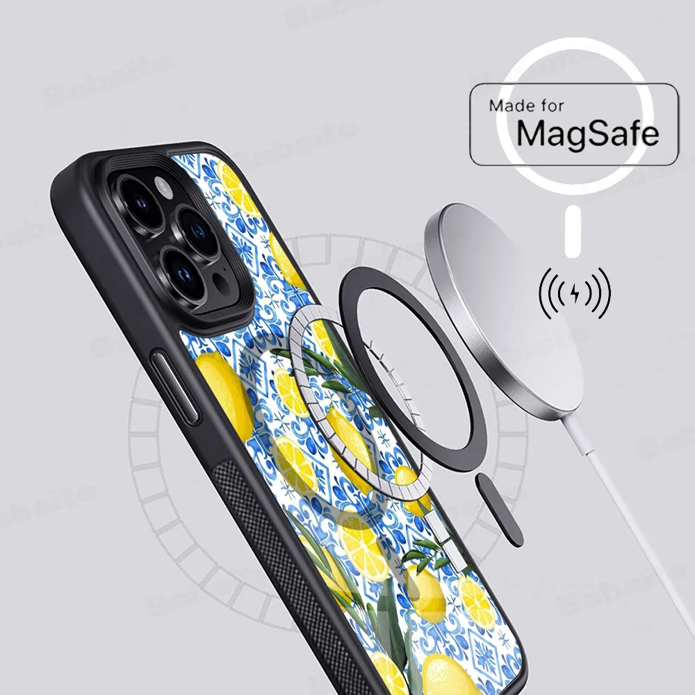 Fruit Lemon Phone Case Magnetic Case For IPhone 16 14 13 12 11 15 Pro Max Plus For Magsafe Wireless Charge Cover