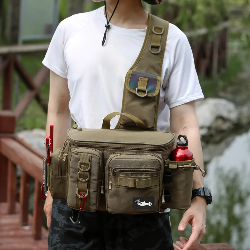 

1pcs Outdoor Nylon Lure Fishing Waist Bag, Durable Fishing Tackle Sling Pack with Rod Holder