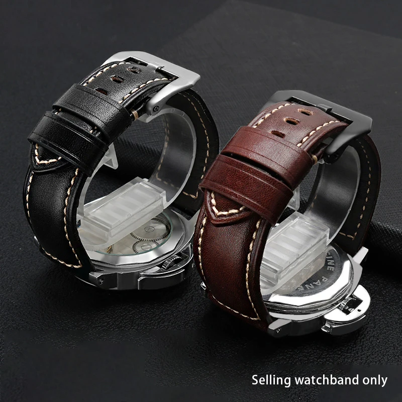 Vintage Thick Crazy Real Cow Leather Strap For Panerai Luminor/Breitling Hamilton Men‘s Watch Band 20mm 22mm 24mm 26mm Bracelet