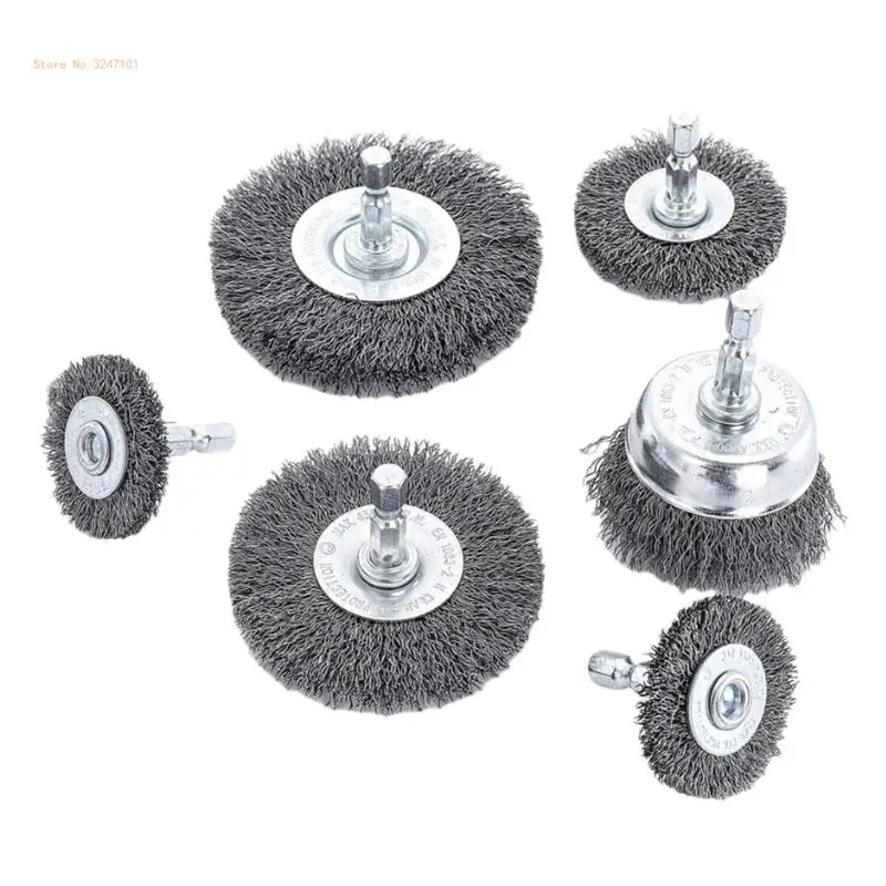 

6Pcs Wire Brush for Drill Coarse Steel Crimping Wire Wheel Brush 1/4inch Dropship