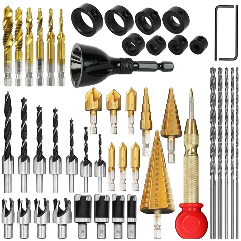 39-Pcs Woodworking Tools And Accessories, Bolt Deburring Tool,Countersink Drill Bits, Step Drill Bit, Drill Stop Bit Set