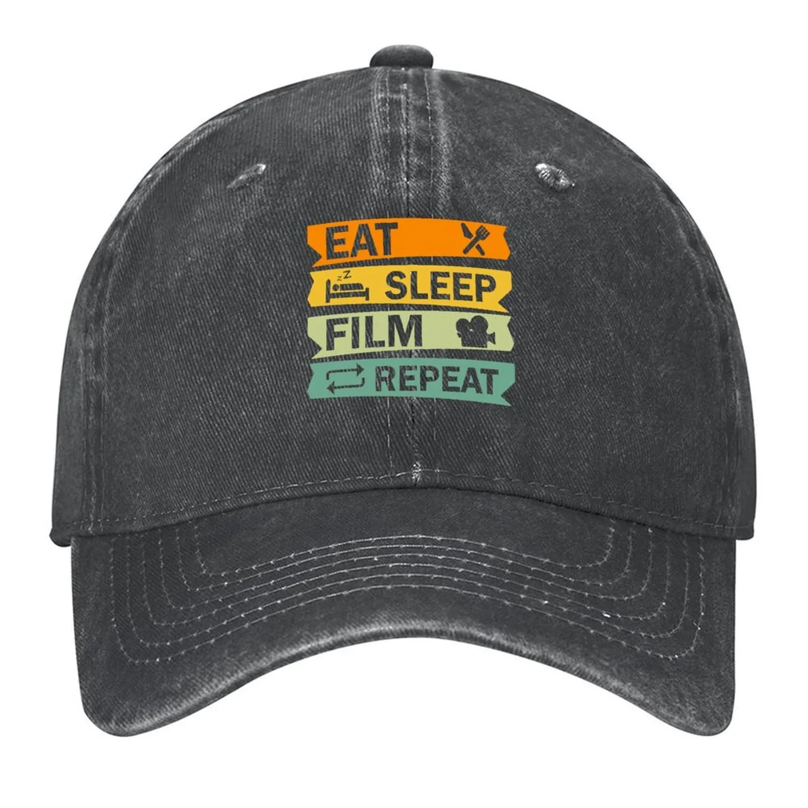 

Eat Sleep Film Repeat, Funny Film Quote, Film Buff, Movie Buff Gift Idea Baseball Cap Fashion Beach Beach Bag Women Hats Men's
