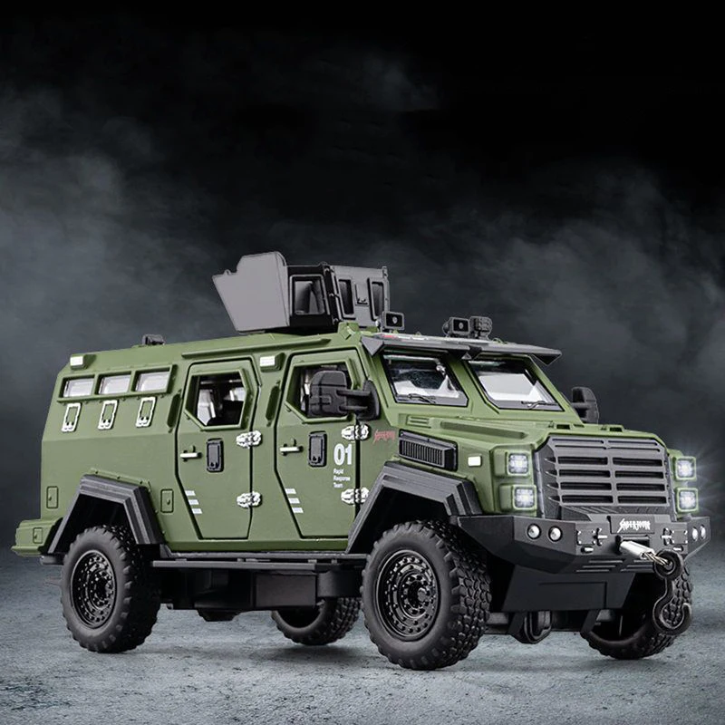Modelo off-road blindado de tigre com dentes de sabre em escala 1:32, veículo à prova de explosão SWAT da polícia de liga de zinco com portas que podem ser abertas, som, luzes e puxar para trás - carro de brinquedo para presente de aniversário/natal para meninos