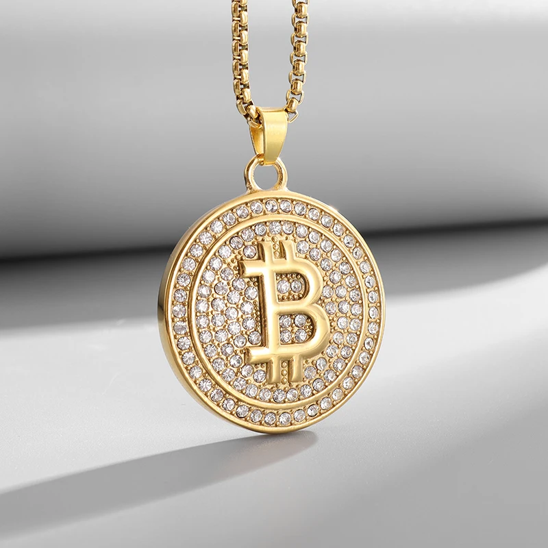 Hip Hop Bitcoin Rock Necklace Dollar Bill Pendant Necklace Men Women Banknote Jewelry Gift