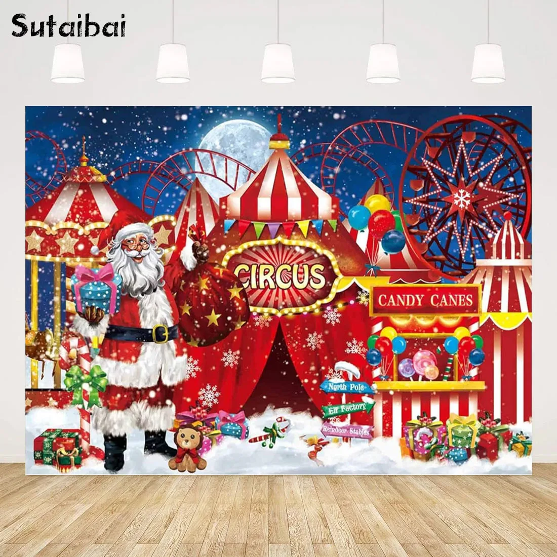 

Christmas Carnival Backdrop for Photography Merry Xmas New Year Circus Birthday Baby Shower Party Background Red Tent Carousel