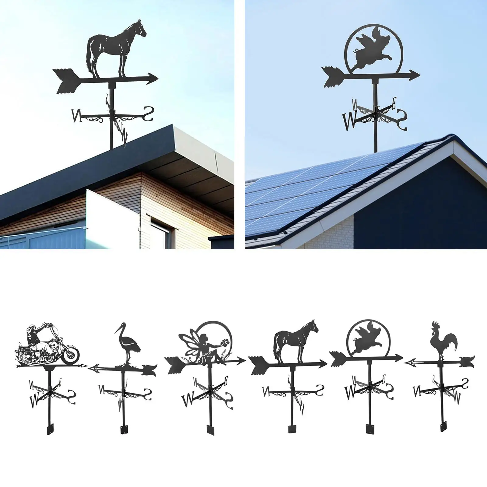 black Weather Vane Animal Statue Wind Direction Indicator Garden Measuring Tool