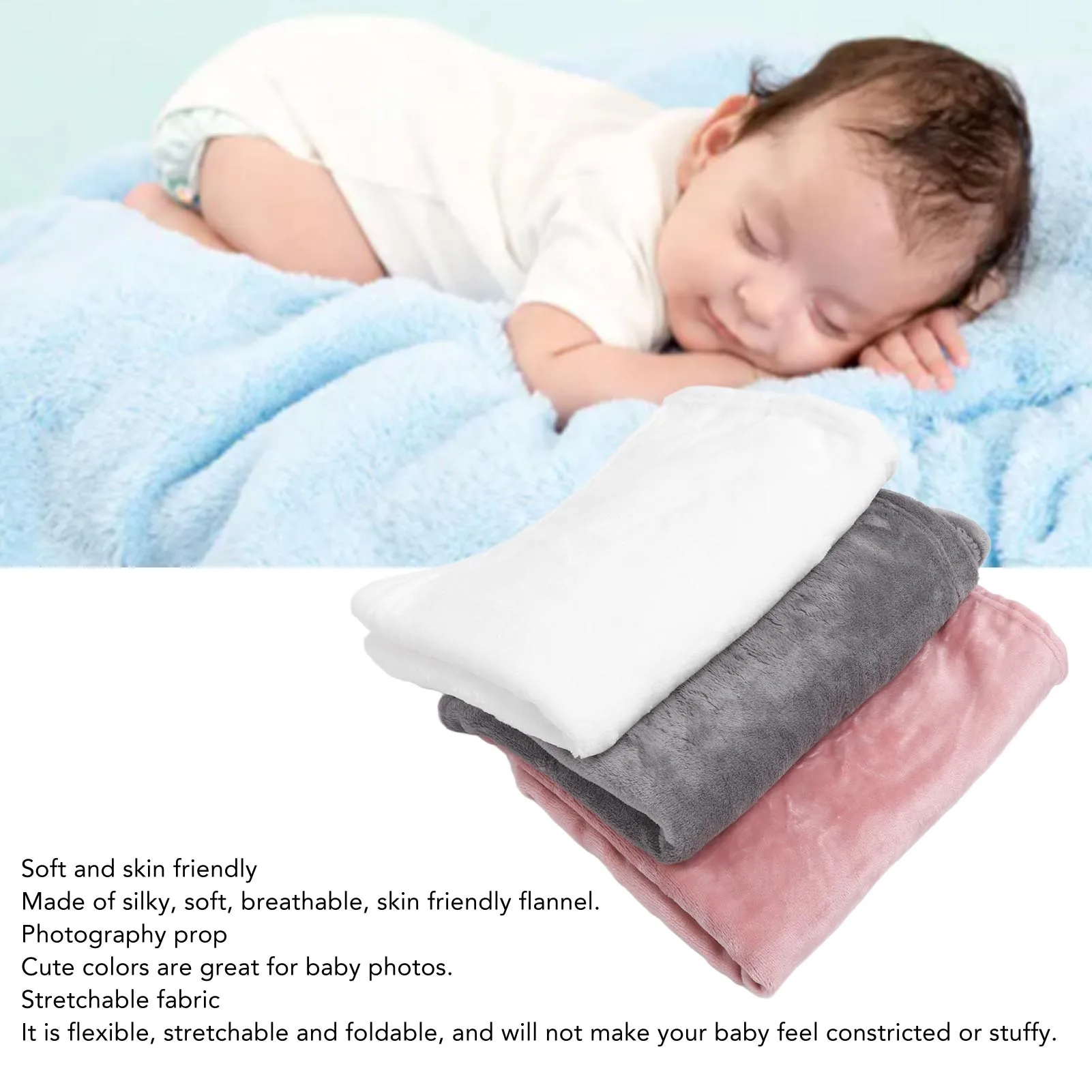 ZK20 3pcs Baby Photography Blanket Soft Breathable Knit Baby Wrap Stretchable Foldable Newborn Photography Props