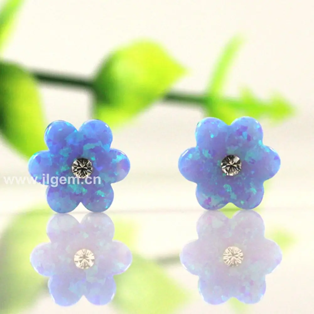 

(5Pcs/Lot)10MM Synthetic Opal 6 Leaves Flower With CZ OP06 Light Blue Opal For Jewelry Making