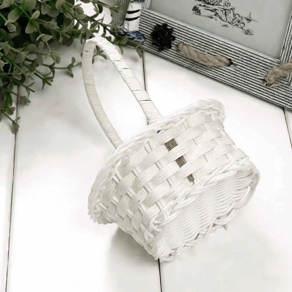 Wedding Flower Basket Flower Girl Basket Lace Pearl Romantic White Rhinestone Decoration to Wedding Ceremony Party Basket