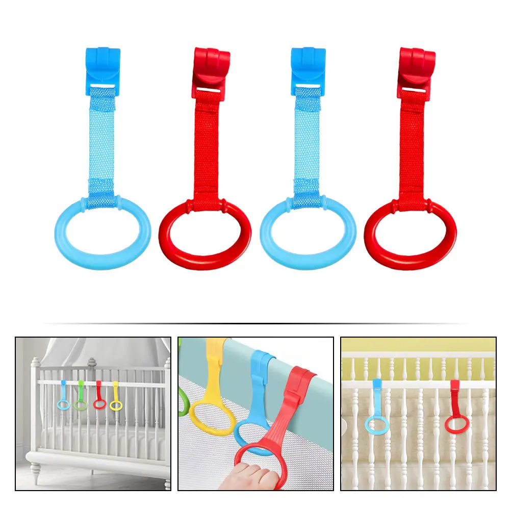 4Pcs Baby Infant Stand Up Pull Rings Crib Hanging Handles Toddler Bed Walking Assist Learning Accessories Baby Crib Pull Ring
